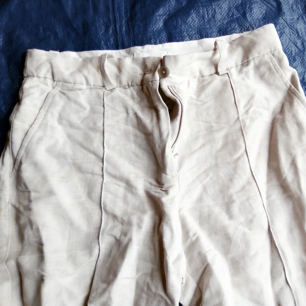 H&M Cream Linen Blend Pants